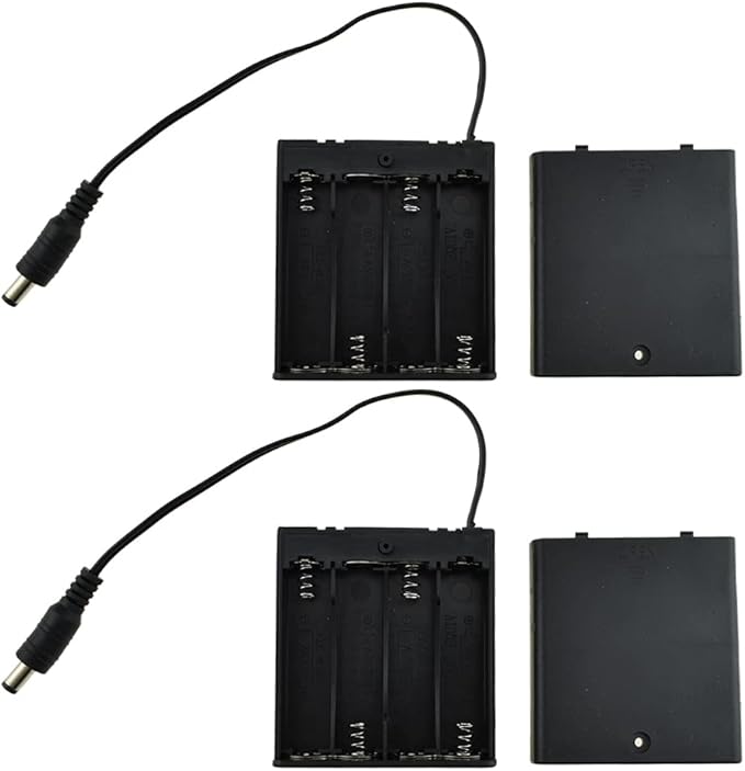 HAHIYO 6V 4x1.5V AA Battery Holder with DC Plug Portable Supply Quick Swap Securely Lids On/Off Switch Plastic Batteries Storage Box Case 2 Pieces for Wireless Cameras Halloween LED Light Strips
