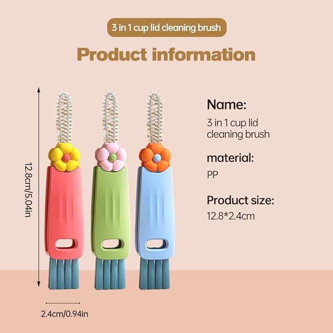 2025 New 3 in 1 Cup Lid Cleaning Brush, 3PCS Multifunctional Crevice Portable Cup Lid Cleaning Brushes, Crevice Cleaning Brush for All Type Bottle Gap Tight Spaces Cup (Colorful)