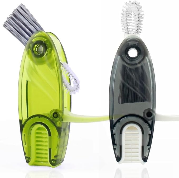 4 in 1 Cup Lid Cleaning Brush Set Multifunctional Bottle Brush Cleaner Tiny Bottle Cup Lid Brush Straw Cleaner Tools Mini Silicone Bottle Cup-Holder Cleaner with Hook Remover Green+Grey