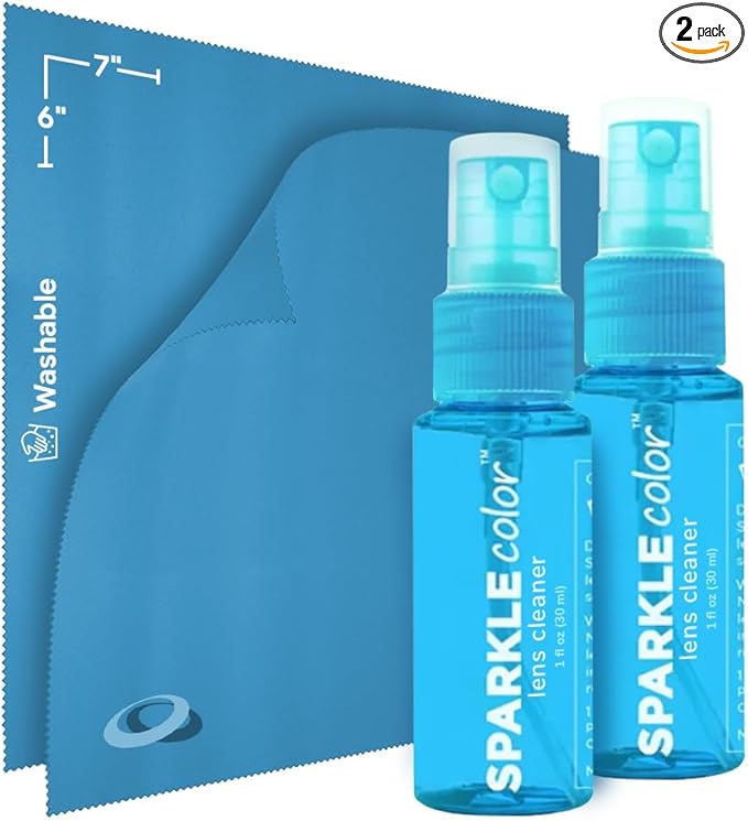 Sparkle Anti-Reflective Safe Lens Cleaner Spray Kit - (2) 1oz Glasses Cleaner Bottle & (2) Microfiber Cloth for Eyeglasses, Sunglasses, Lenses, Screens and Camera Cleaning Kit (4 Piece Set)