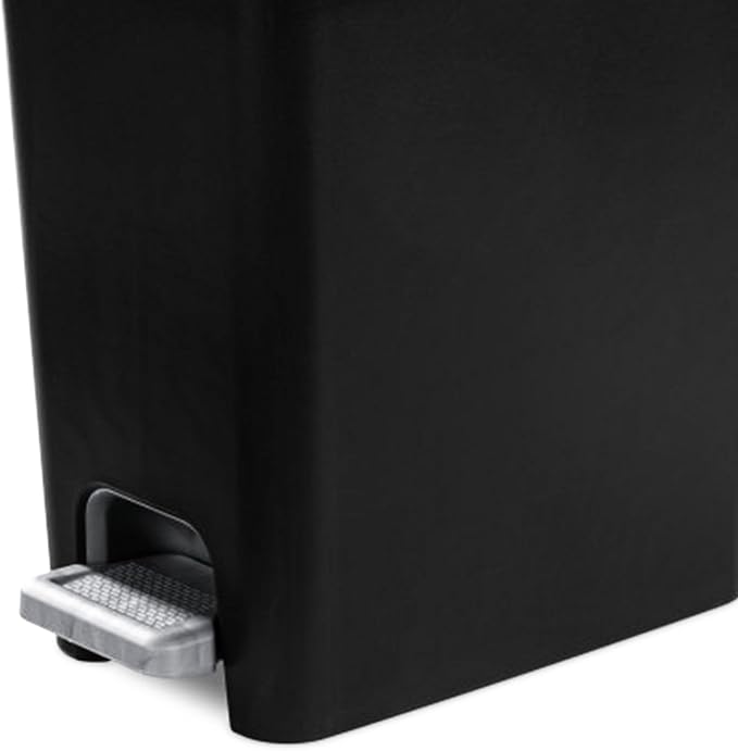 Sterilite 2.7 Gallon Rectangular Step On Kitchen Trash Bin Plastic Indoor Wastebasket with Removable Liner and Bag Holding Feature, Black (6 Pack)