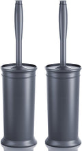 Toilet Brush and Holder 2 Pack, Toilet Bowl Brush with Extra Long Handle, Toilet Scrubber and Covered Holder, Toilet Brushes for Bathroom-Space Saving, Covered Brush, Durable, Deep Cleaning(Grey)