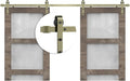 16FT Classic Brass Sliding Barn Door Hardware Kit for Interior Double Door Brushed Gold