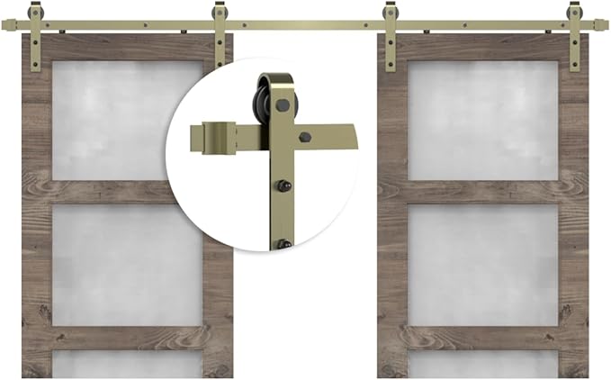 13FT Classic Brass Sliding Barn Door Hardware Kit for Interior Double Door Brushed Gold
