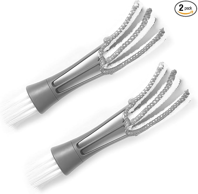 2 PCS Mini Duster for Car Air Vent, Double Ended Automotive Air Vent Microfiber Duster & Brush, Dust Collector Cleaner for Keyboard Window Leaves Shutter, Car Accessories (Gray)