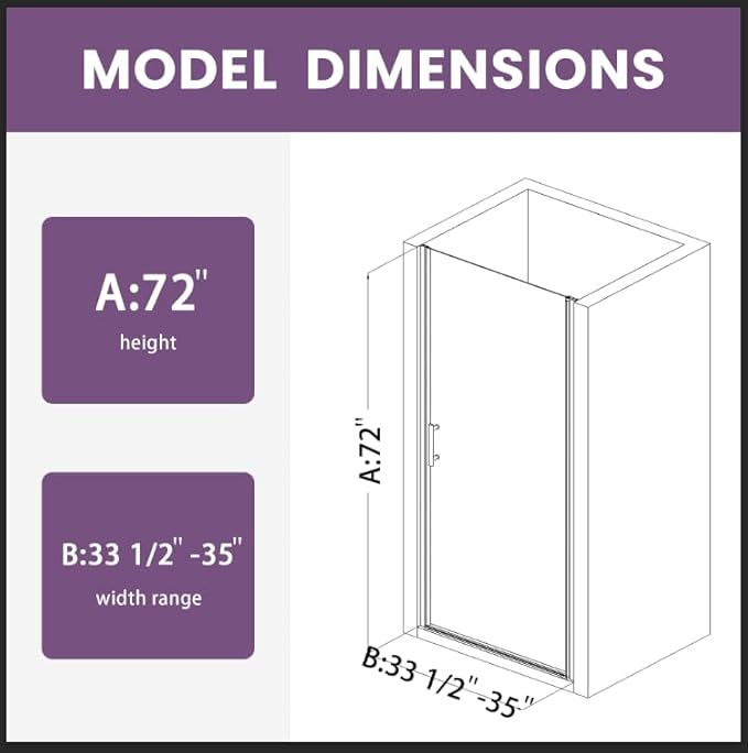 Glass Shower Door 33.5-35" W x 72" H, UCALAFEE Frameless Pivot Shower Door with 1/4" (6mm) SGCC Clear Tempered Glass, Waterproof Seal, Easy Clean & Anti-Fog Coating, Reversible Design, Brushed Gold