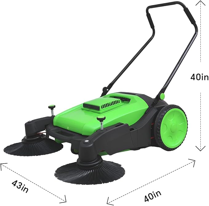 41" Industrial Walk-Behind Hand Push Floor Sweeper,14.5 Gallon Large Capacity, 46000 SqFt/Hour, Indoor, Outdoor Use Cleaning of Dust Litter Grass