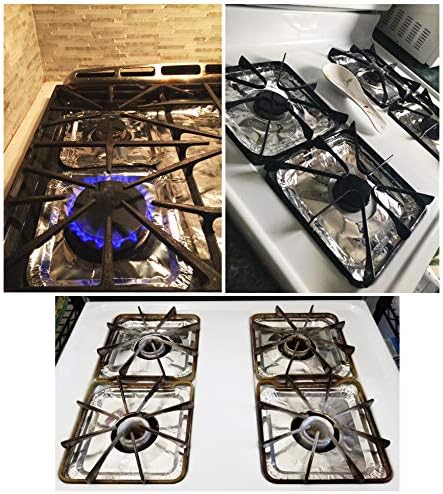 50 Pack Aluminum Foil Square Stove Burner Covers Disposable Heavy Thick Quality Bib Liners Drip Pans Gas Range Top Protectors 8.5”