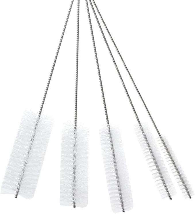 10" Tube Cleaning Brush Set, 5 Pack Large, Extra Long Nylon Straw Brushes with Flexible Handles for Bottles, Cleaning Straws, Pipe Cleaners, Keyboard, Glass, Guns, Detailing and Deep Cleaning, White