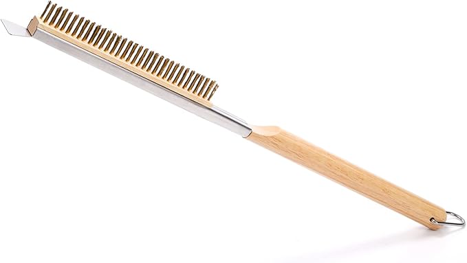 ZEAYEA 21 Inch Pizza Oven Brush with Scraper, Brass Bristles, Copper Wire Pizza Stone Cleaning Brush for BBQ Grill Cleaning, Outdoor Oven Accessories