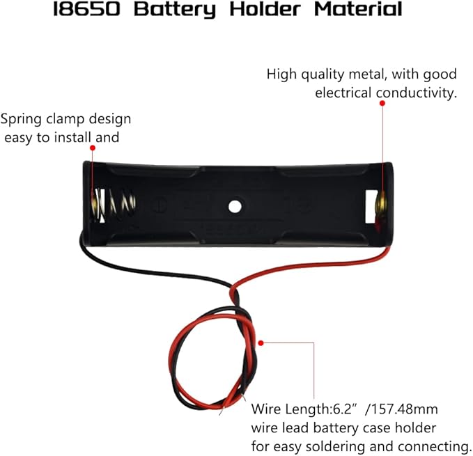 WMYCONGCONG 20 PCS 18650 Battery Holder Single 1x 3.7V 18650 Battery Holder with Wire Plastic 1 Slot Batteries Storage Box