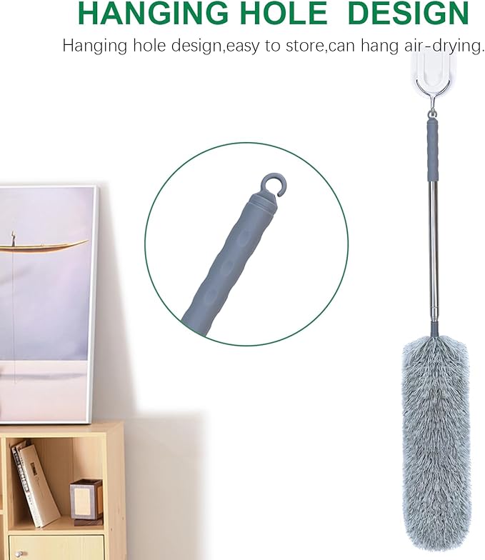 Microfiber Feather Duster with Extendable Pole, 100-inch Extra-Long Dusters Telescoping Cobweb Duster for Cleaning, Bendable and Washable Microfiber Head, Duster for High Ceiling, Fan, Furniture