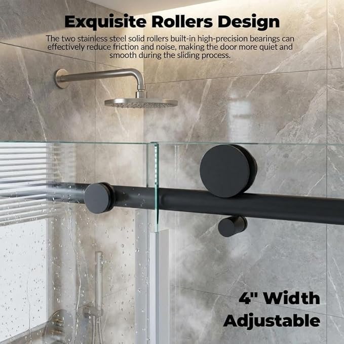 Sliding Shower Door, 44-48" W x 72" H Aluminum Alloy Frame, Adjustable Double 6mm (1/4") SGCC Tempered Glass Panels with Matte Black Square Track, Bypass Space-Saving Design