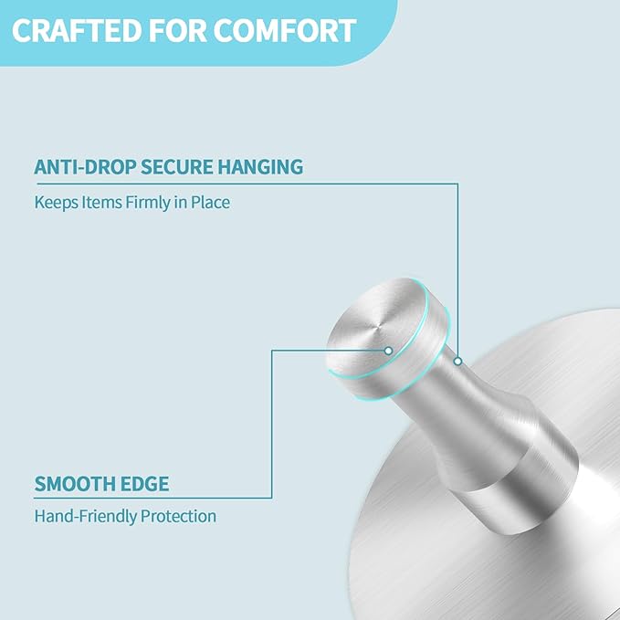 Adhesive Hooks for Walls No Damage 4 PCS, Heavy Duty Aluminum Strong Adhesive Towel Hooks for Bathrooms for Inside Shower for Hanging Loofah, Clothes, Robes