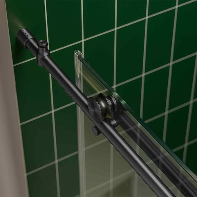 Woodbridge 56-60" W x 80" H Frameless Single Sliding Shower Door with Tempered Glass & Explosion Proof Film in Matte Black Finish