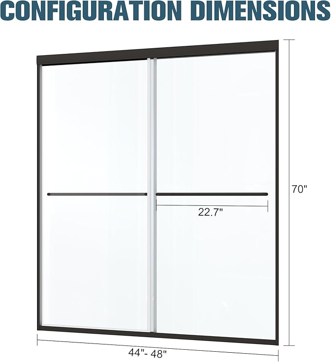 Bypass Glass Shower Door 50-54" W x 70" H with 1/4" Clear SGCC Tempered Glass, Semi-Frameless Double Sliding Shower Door, Easy to Clean, Easy to Install, Matte Black