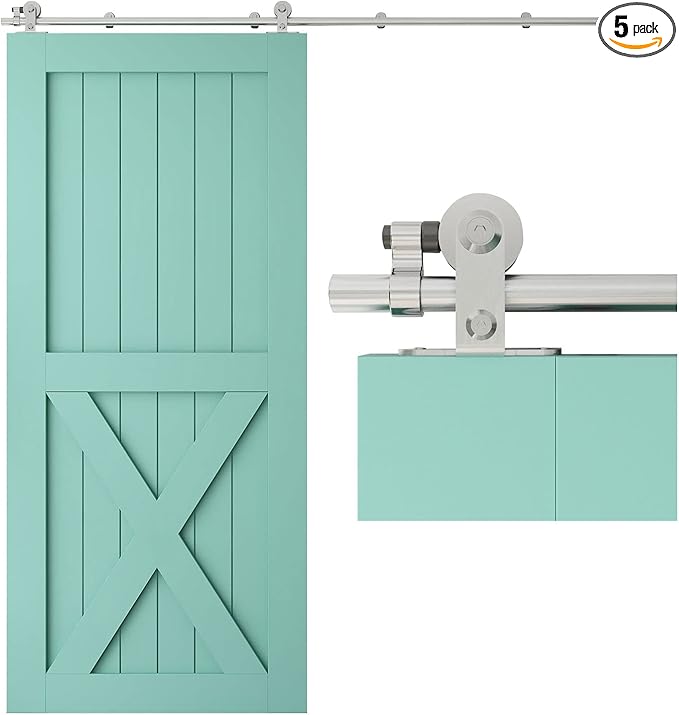 TSMST 6.6FT Sliding Barn Door Hardware Kit, Top Mount Stainless Steel Heavy Duty Sturdy Barn Door Track for Single Wood Door, Slide Smoothly Quietly (T Style)