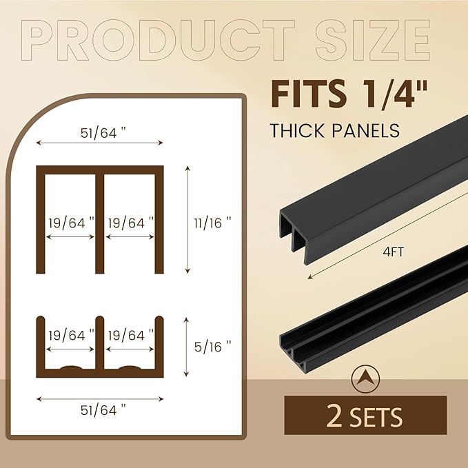 Fancat 2 Sets 48" Plastic Sliding Door Track Set for 1/4" Thick Panels Glass Cabinet Sliding Door Track, PVC Durable Low Noise Window Track