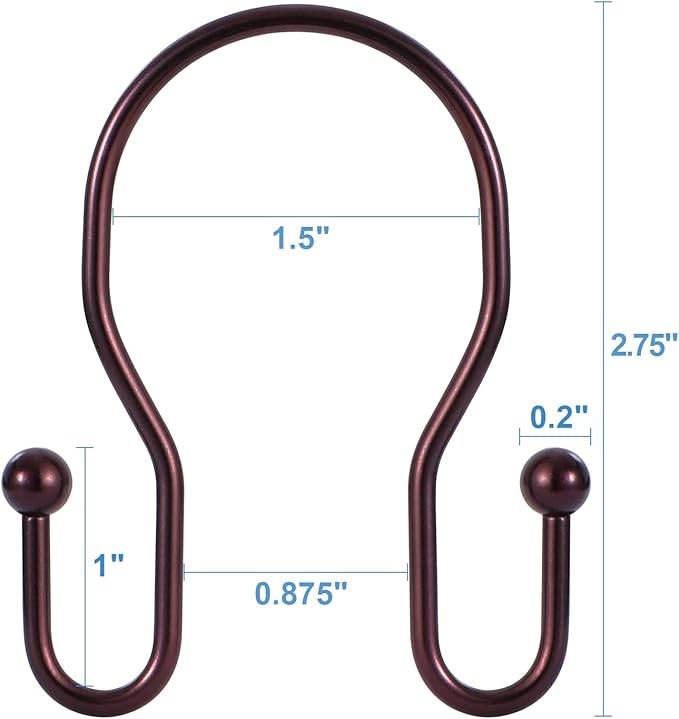 24 Pack Double Shower Curtain Hooks Rings, TENOVEL Double Sided Shower Curtain Hooks Rust Proof for Shower Curtain, Stainless Steel Bathroom Shower Hangers Rings for Shower Rods, Bronze