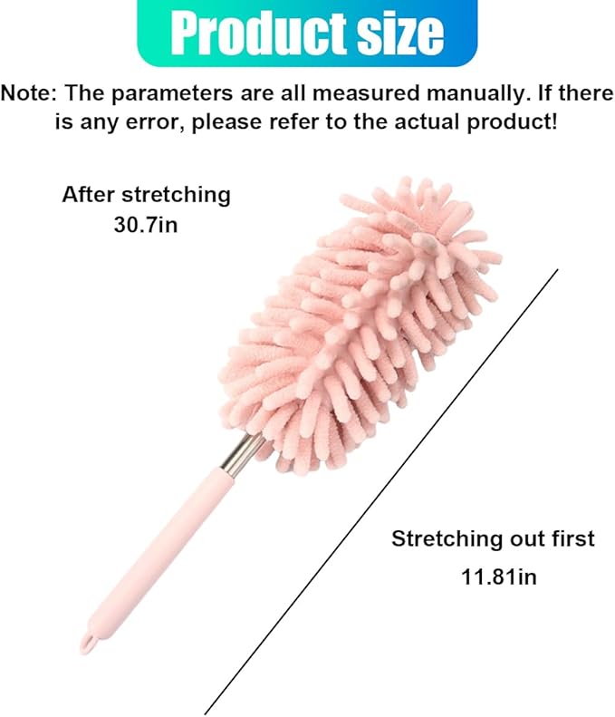 2PCS Car Interior Duster with Extension Pole – Washable Microfiber Dusters Detailing Brushes with Bendable Head, Long Handle Cleaning Duster Tool for Car Dash, Vents, Window, Furniture, Office (Pink)
