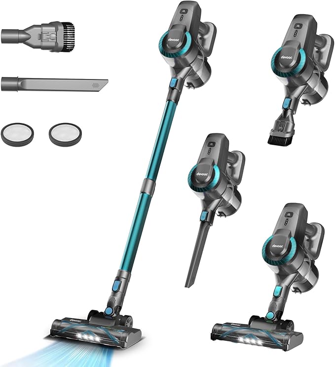 DEVOAC Cordless Vacuum Cleaner, Ultra-Lightweight Stick Vacuum, 2200mAh Battery Up to 40mins Runtime, 6 in 1 Powerful Handheld Vacuum for Home Hard Floor Carpet Pet Hair (Green)