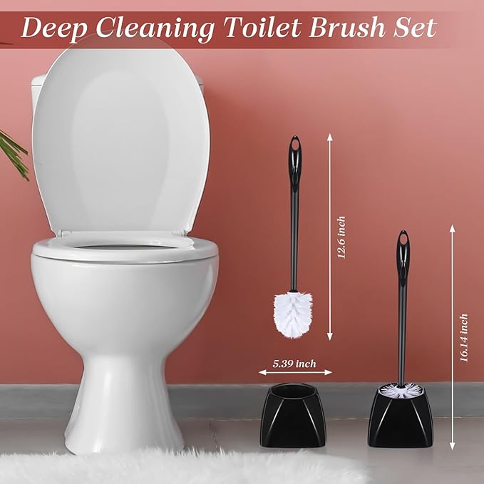15 Sets Toilet Holder and Brush Set 16.14 Inch Toilet Bowl Cleaner Brush with Caddy Bathroom Scrub Plastic Scrubber with Long Handle for Bathroom Cleaning, Easy to Assemble (Black)