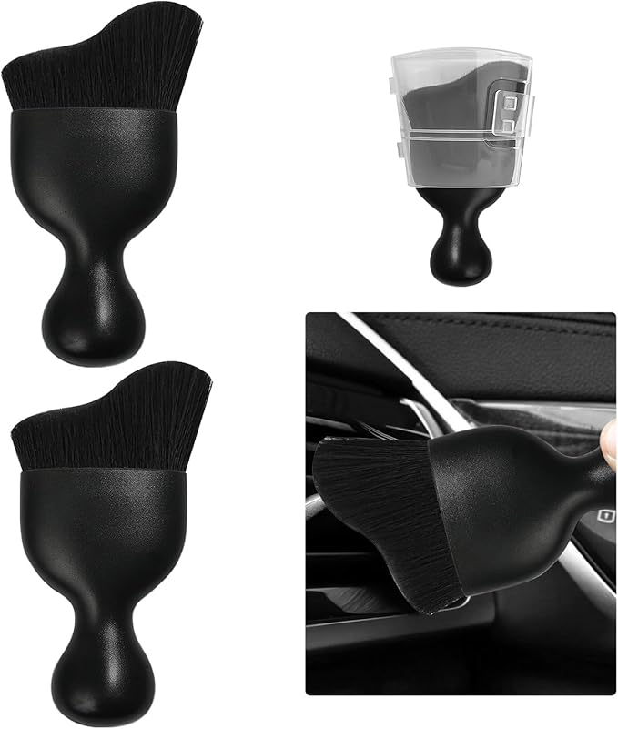 Ziciner 2 PCS Car Detailing Brush, Curved Soft Bristles Auto Removal Dust Collectors, Universal Vehicle Dashboard, Air Conditioner Vents etc Interior Cleaning Tool Accessories (Black)