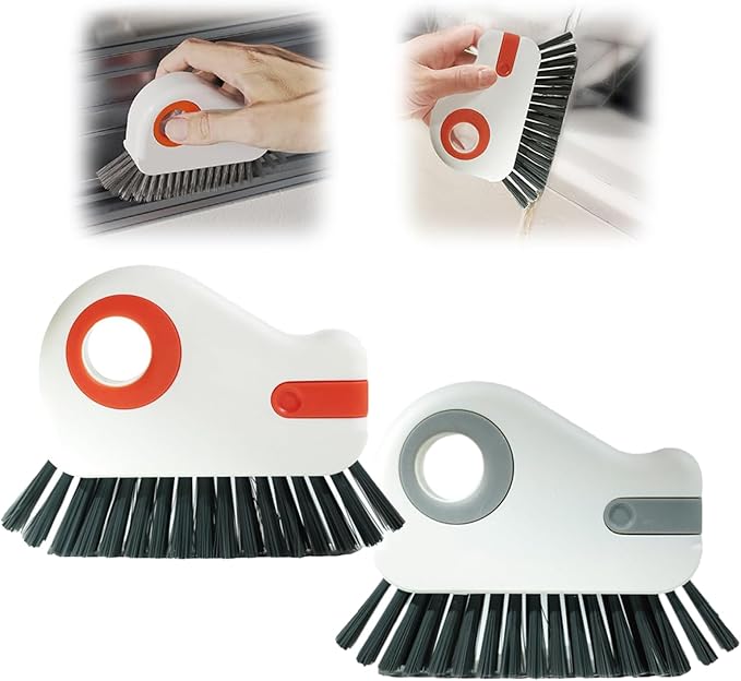 2 in 1 Groove Cleaning Brush, Upgrade Window Track Cleaning Tools, Multifunction Hard Bristle Crevice Cleaning Brush with Hidden Scraper for Sliding Door Track, Window Sill, Window Seal (Mix 2PCS)