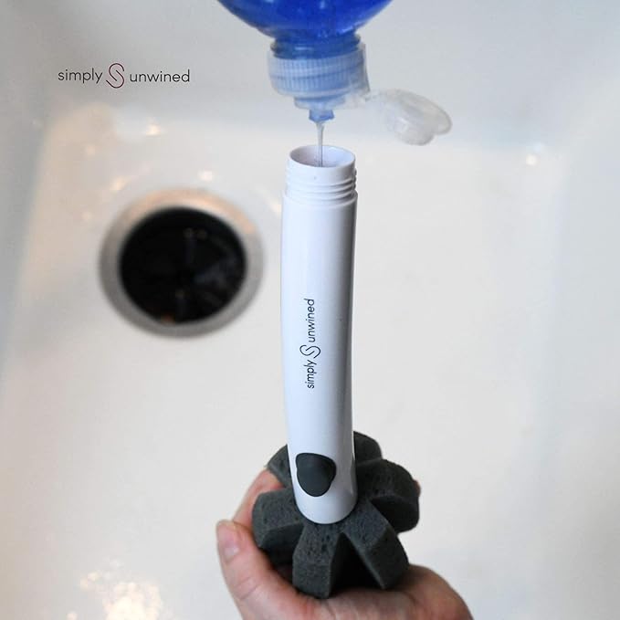 | The WINE Brush – One Step Patented Stemware Cleaning Sponge with Soap Dispenser and Replaceable Sponge Head Designed to Clean Wine Glass Rim and Bowl
