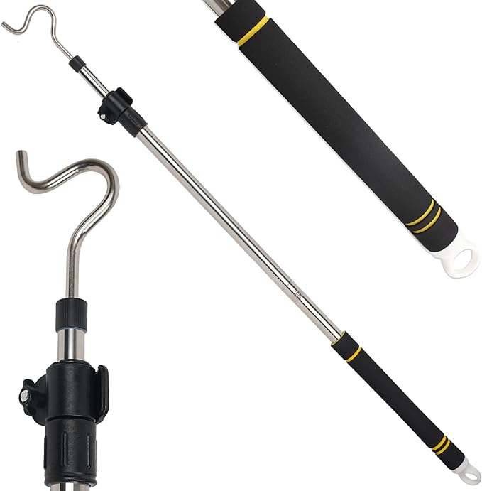 Clothes Hook Pole Heavy Duty, 36" to 65" Long Research Pole with Hook Sponge Long Handle Telescoping Pole Stainless Steel Tube S Hook Closet for Reaching Extending Rod Hang High Area Top