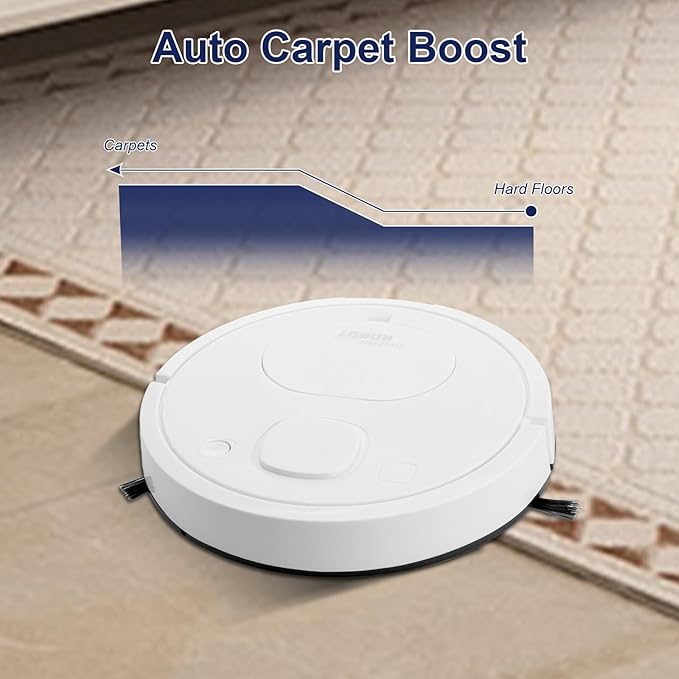 Mini Robot Vacuum Cleaner for Pet Hair, 1200Pa Suction with Dual Side Brushes, 6cm Ultra-Thin ≤55dB Quiet, Fits Hardwood/Low-Pile Carpets，Powerful Suction Robot Vacuum for Small Homes
