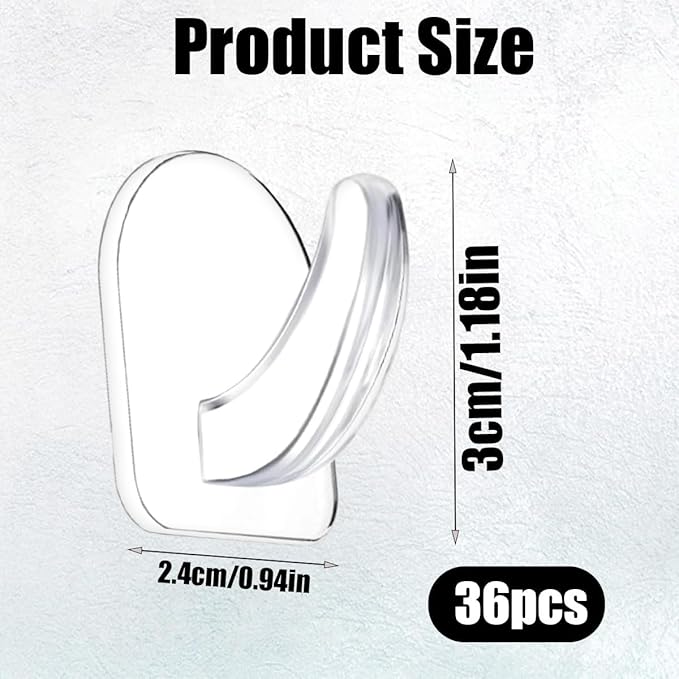 36 Pieces Clear Adhesive Wall Hooks for Hanging, Transparent Sticky Hooks Small Seamless Command Hooks for Kitchen Bathroom Bedroom Office