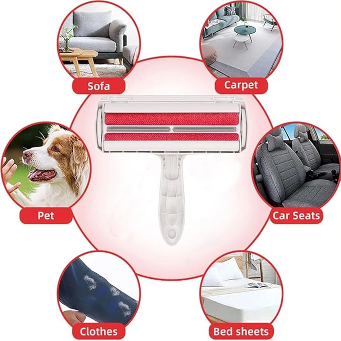 Pet Hair Remover Roller – Reusable Lint Roller for Dog & Cat Fur – Self-Cleaning Animal Hair Removal Tool for Furniture, Couch, Carpet, Bedding, Car & Clothing – No Sticky Tape Needed (Red)
