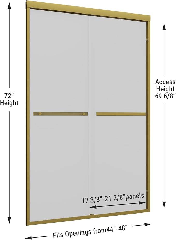 Shower Door 44-48" W * 72" H, Brushed Gold Double Sliding Shower Door with 1/4"(6mm) Tempered Glass, Shower Glass Door Easy to Clean