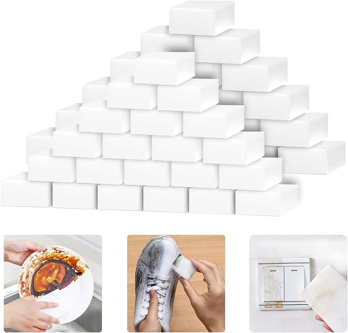 100 Pack Magic Sponges Eraser for Cleaning, Premium Reusable Melamine Sponge Scrubber Foam Cleaning Pads for Kitchen Dishes, Bathtub, Baseboard, Shoes Cleaner, Not Easily Rip