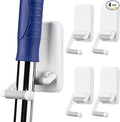 NiHome Multi-Use Wall Mounted Mop Holders 4PCS for Mops, Brooms, Tools, Umbrellas, Kitchen & Bathroom Supplies, Space-Saving Broom Holder with 180° Rotating Design, Self-Adhesive No-Drill Installation