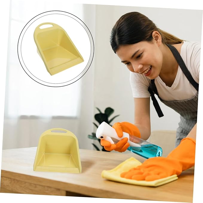 Garneck Handheld Dustpan and Small Plastic Dust Pan with Handle, 2pcs Set in Lime Yellow, Portable Trash Collector for Home and Office Desk Cleaning
