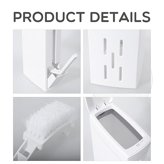 Slim Bathroom Trash Can,Bathroom Trash Can with Toilet Brush and Holder Set 4.5 Liter / 1.2 Gallon Press-Type Plastic Garbage Can Slim Rectangular Trash Bin for Toilet