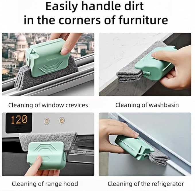 Magic Window Track Cleaner, 2024 New Window Groove Cleaning Brush Tools Set, Creative Cleaner Brushes Tools for Window lides Gaps, Sliding Door Track, Tile Lines Shutter Car Vents (Green+Pink)