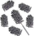 Microfiber Duster for Cleaning,6 Pcs Hand Washable Dusters with 11" to 29.5" Reachable Pole,Small Dusters for Cleaning Office Car Computer Furniture Sofa Ceiling Fan (Grey)