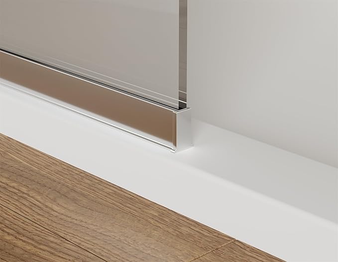 Shower Screen 34" x 74" Half Frameless Shower Wall Panel, Tempered Glass 3/8 inch, Easy to Clean Coating, Fixed Glass Shower Door with Hardware (Chrome)