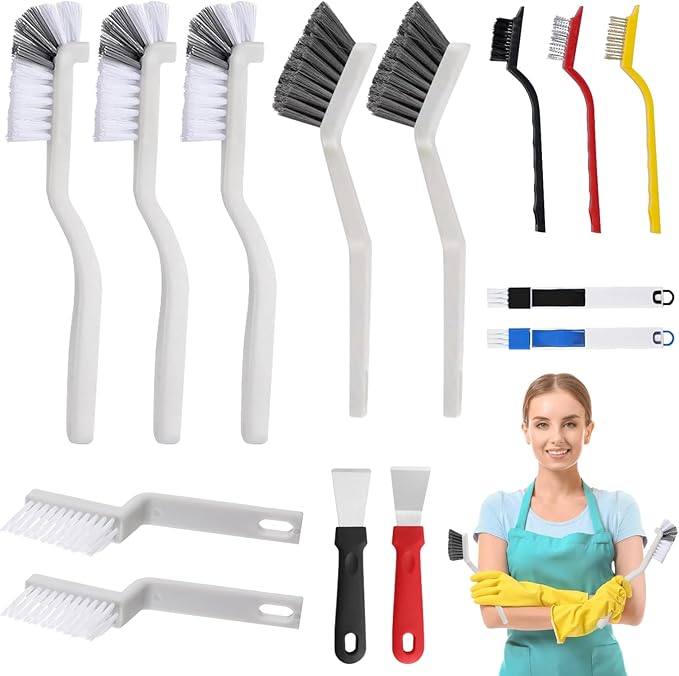 15-Piece Crevice Cleaning Brush Set – Narrow Gap, Grout Line & Window Track Brushes for Bathroom, Kitchen, Car Vents, and Tight Spaces (6 Tool Types)