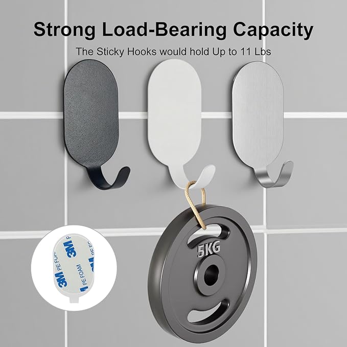Sticky Adhesive Hooks for Hanging, Stainless Steel Hooks, Key Hooks, Towel Hooks, Coat Hooks, Command Hooks Wall Mount Hanger Door Hook Kitchen Utility Hooks, Drill Free No Damage 10 Pcs (White)