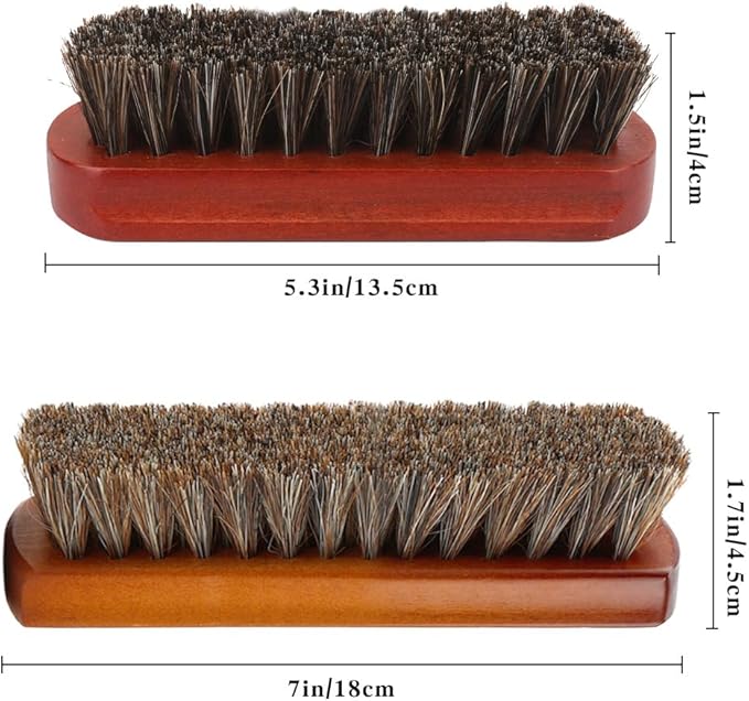 Shoe Brush, 2Pcs Shoe Cleaning Brush, Horsehair Shoe Brush, Shoe Brushes for Cleaning, Shoe Polish Brush, Boot Brush for Leather, Horse Hair Brush for Care Leather Shoes Clean Dauber Applicators