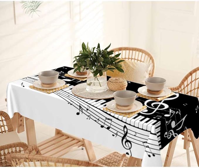 Piano Music Musical Notes Table Linens 52x70 Classical Black White Piano Keys Table Cloth Rectangle Table for Dining Kitchen Banquet Party Decorative Outdoor Picnic