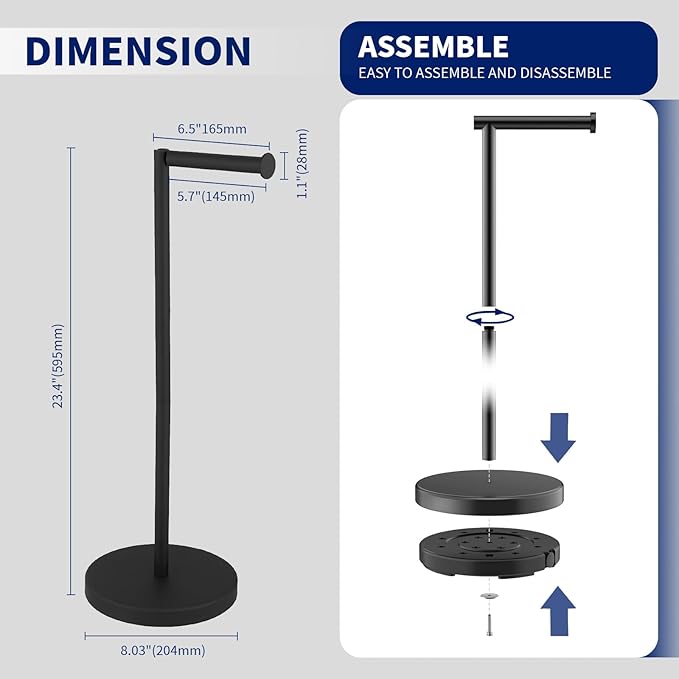 BWE Matte Black Toilet Paper Holder Stand Modern Tissue Roll Holder Storage for 4 Rolls of Paper, Stainless Steel Free Standing Toilet Paper Holder Bathroom Accessories with Weighted Base