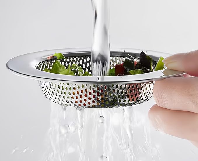 4 Pack Kitchen Sink Strainer. Outer Diameter 4.35 inch, Inner Filter Diameter 2.8 inch, 1 inch Depth. Stainless Steel Sink Drain Basket. Double-Layer Edge Safe Design, Sink Food Catcher