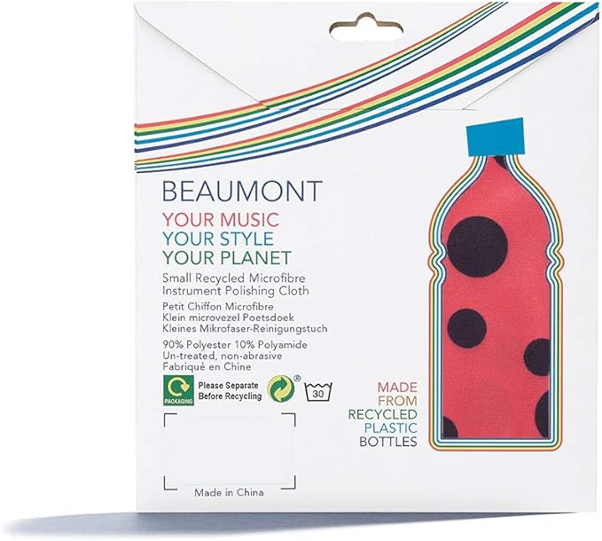 Beaumont Ladybird Musical Polishing & Cleaning Patterned Instruments Trumpet Clarinet Sax Flute Recycled Microfibre Cleaning Cloth Brass Silver 25 x 25 cm (BFC-LB)