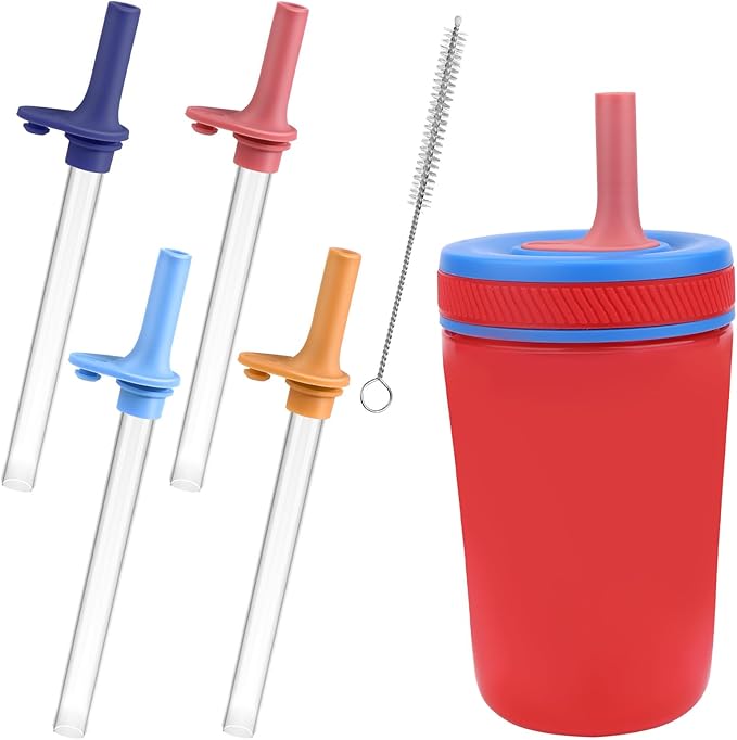 XANGNIER Replacement Straws and Bite Valve Compatible with Zak Designs Kelso 15 oz Tumbler Water Bottle,4 Pcs Reusable Silicone Straws with Cleaning Brush for Zak Designs Kelso 12 oz Cups