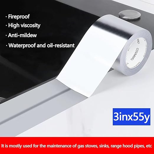 COSIMIXO Silver Aluminum Foil Duct Tape 3 Inches x 55Yards,Heavy Duty,High Temperature Sealing and Patching,Perfect for HVAC,Air Ducts,Foamboard,Metal Repair,Insulation,Dryer Vent and More